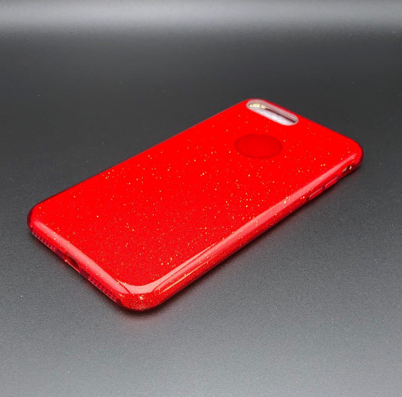 Чехол накладка Shine для APPLE iPhone 7, 8 Plus, силикон, блестки, цвет красный.