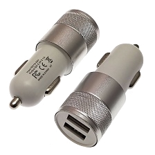 АЗУ (автомобильное зарядное устройство) 12/24V на 2 USB выхода 5V-1/2.1A, цвет серебристо-белый | ВСЕ ПО 100