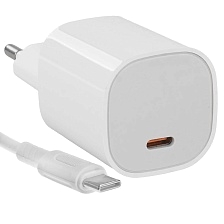 СЗУ (Сетевое зарядное устройство) c кабелем USB Type C на Type C BOROFONE BA103A, 20W, 1 USB Type C, цвет белый