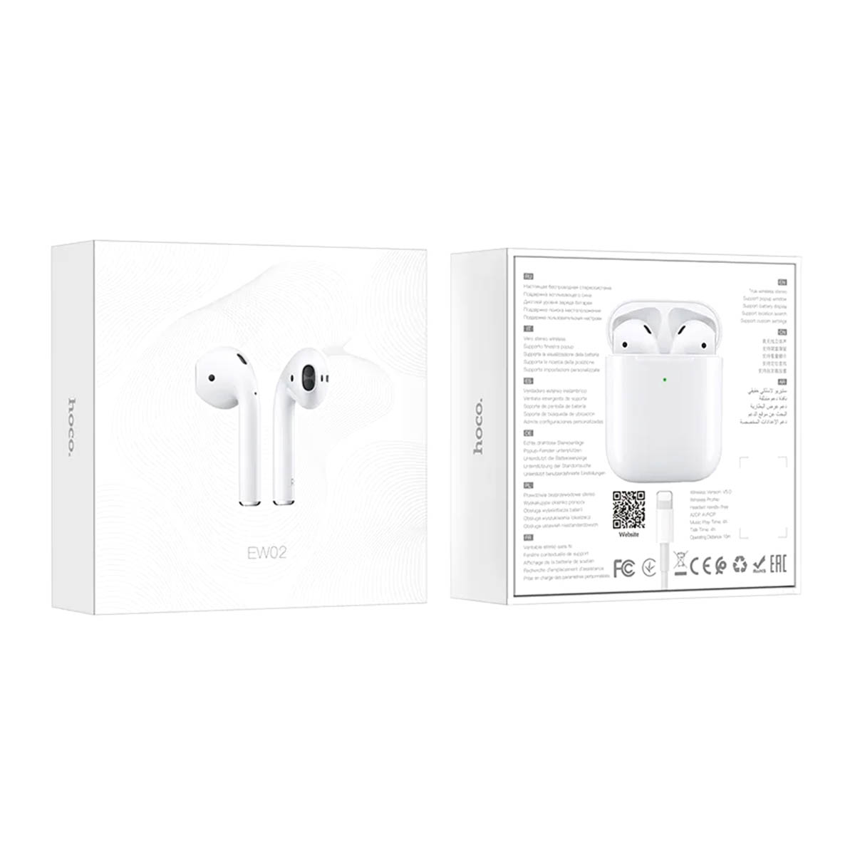 Гарнитура (наушники с микрофоном) беспроводная, HOCO EW02 TWS, Bluetooth 5.1, цвет белый