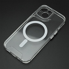 Чехол накладка SPACE для APPLE iPhone 15, Magsafe, защита камеры, пластик, силикон, прозрачный