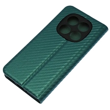 Чехол книжка CHESS для XIAOMI Redmi Note 14 Pro 5G, POCO X7, текстура карбон, визитница, цвет темно зеленый