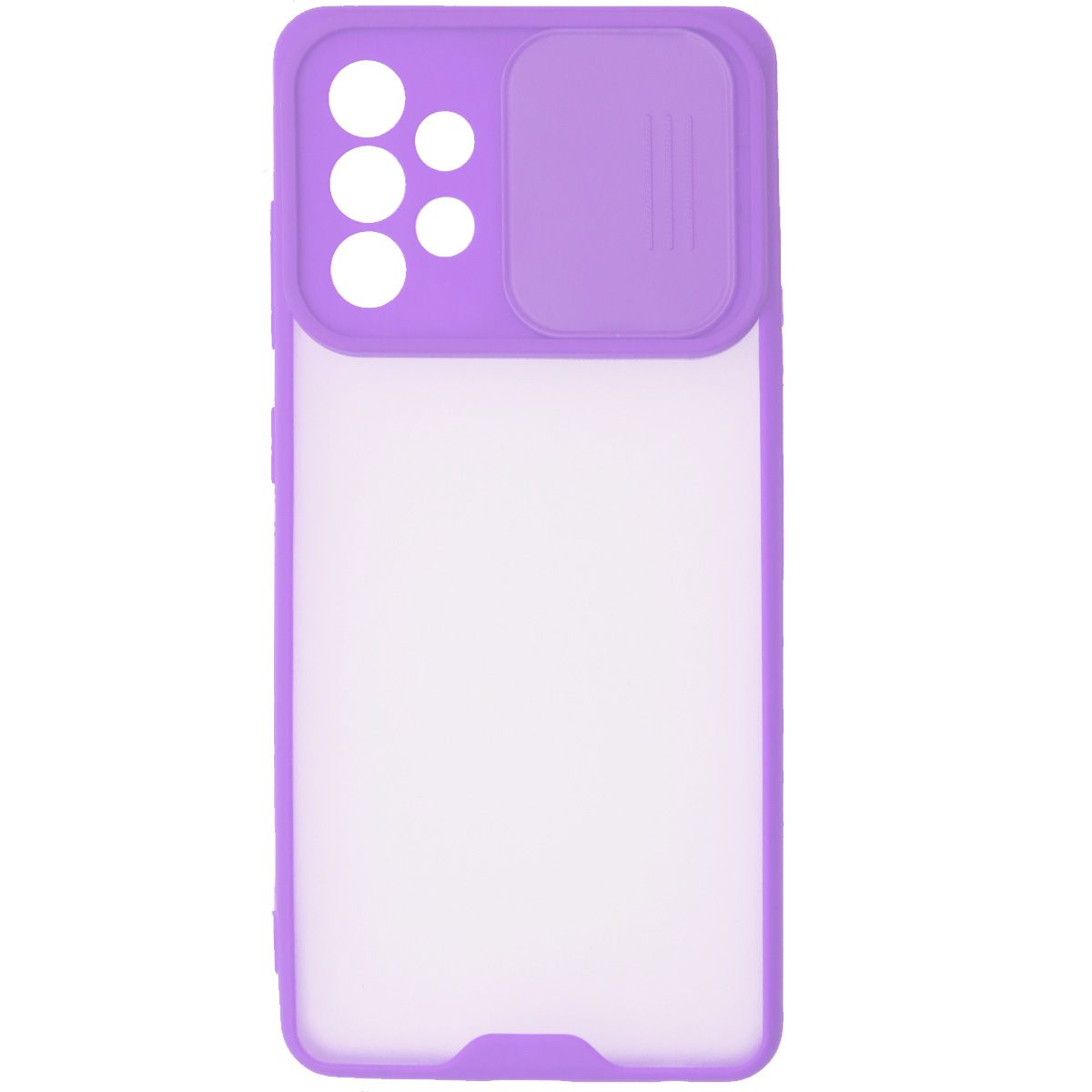 Чехол накладка LIFE TIME для SAMSUNG Galaxy A52 (SM-A525), силикон, пластик, матовый, со шторкой для защиты задней камеры, цвет окантовки сиреневый