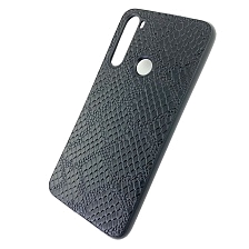 Чехол накладка для XIAOMI Redmi Note 8, силикон, текстура кожа, цвет черный.