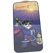 Защитное стекло Super-A+ для APPLE iPhone 13 Pro Max (6.7"), iPhone 14 Plus (6.7"), с сеточкой на динамике, цвет окантовки черный