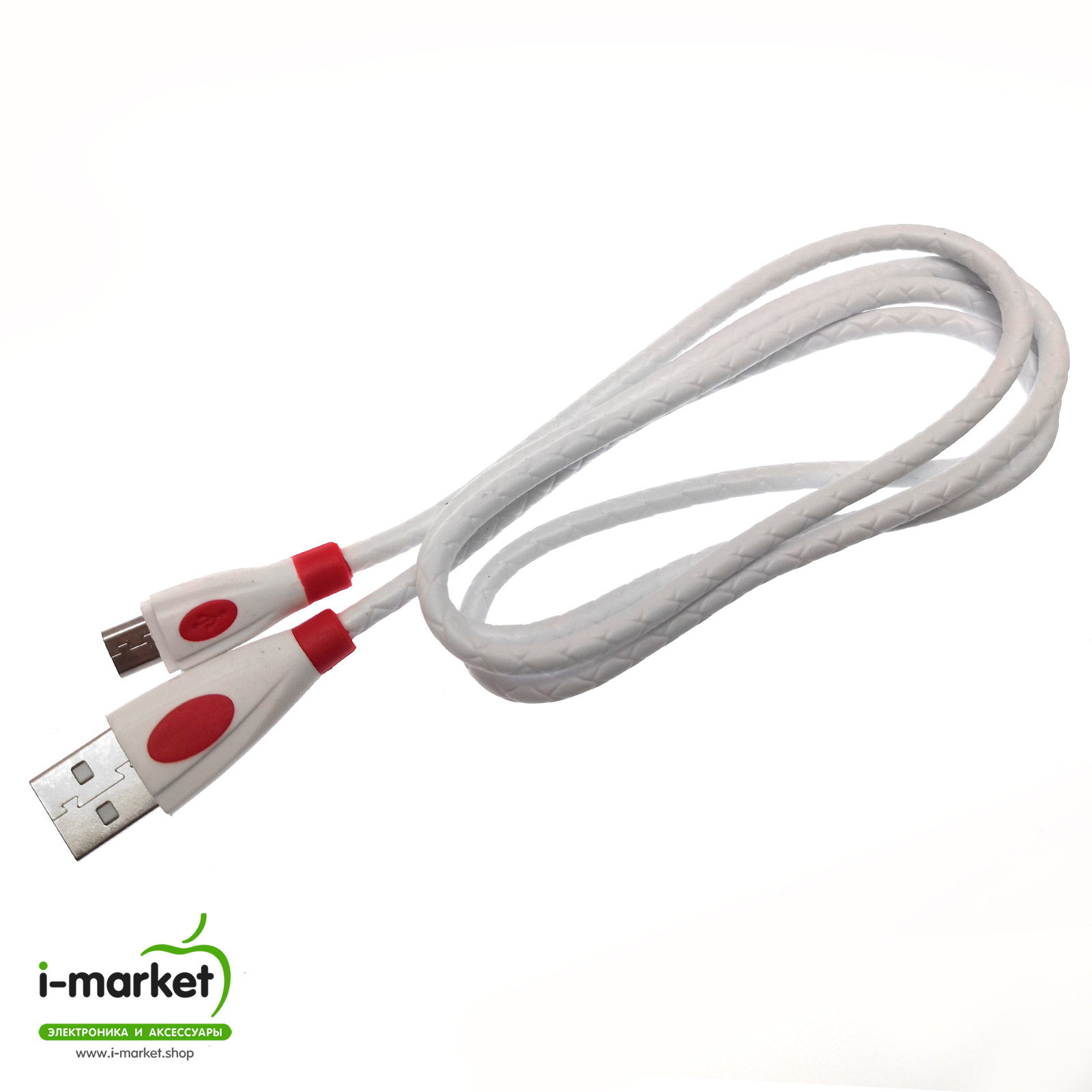 USB Дата кабель Micro USB, силиконовый, текстурированная оплетка, длина 1 метр, цвет белый RED.