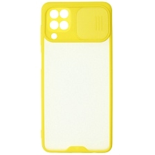 Чехол накладка LIFE TIME для SAMSUNG Galaxy A12 (SM-A125), M12 (SM-M127F), силикон, пластик, матовый, со шторкой для защиты задней камеры, цвет окантовки желтый