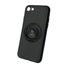 Чехол накладка iFace для APPLE iPhone 7, iPhone 8, iPhone SE, силикон, металл, кольцо держатель, цвет черный.