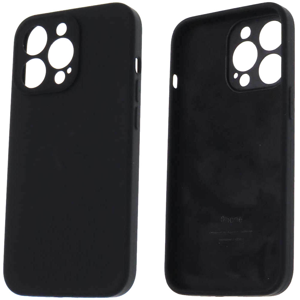 Чехол накладка Silicon Case для APPLE iPhone 13 Pro (6.1), защита камеры, с лого, силикон, бархат, цвет черный