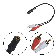 Кабель соединительный H19 AUX 3.5 Jack (F) на 2 RCA (M), длина 0.25 метра, цвет черный