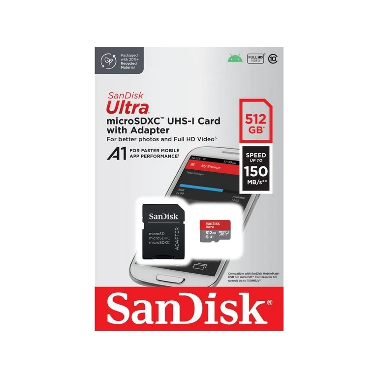 Карта памяти MicroSDXC 512GB SANDISK Class 10 Ultra Android UHS-I, 100 Mb/s, без адаптера