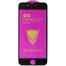 Защитное стекло 9H OG для APPLE iPhone 6, iPhone 6G, iPhone 6S, с сеточкой на динамике, цвет окантовки черный