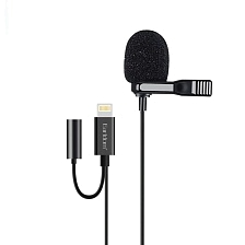 Всенаправленный петличный (на прищепке) микрофон Earldom ET-E40, с разъемом APPLE Lightning 8 pin, длина 2 метра, цвет черный