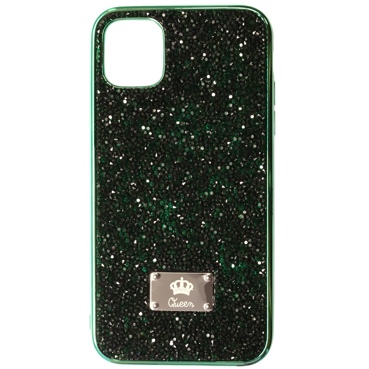 Чехол накладка Queen для APPLE iPhone 11, силикон, стразы, цвет зеленый
