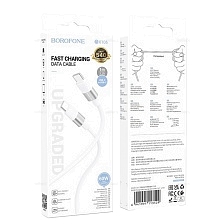 Кабель BOROFONE BX106 Charge USB Type C на USB Type C, 60W, длина 1 метр, цвет белый Кабель BOROFONE BX106 Charge USB Type C на USB Type C, 60W, длина 1 метр, цвет белый