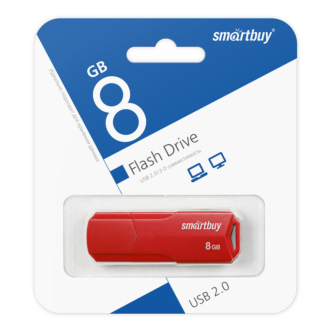 Флешка USB 2.0 8GB SMARTBUY CLUE, цвет красный