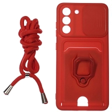 Чехол накладка MULTI FUNCTION 4 в 1 для SAMSUNG Galaxy S21 FE, цвет красный