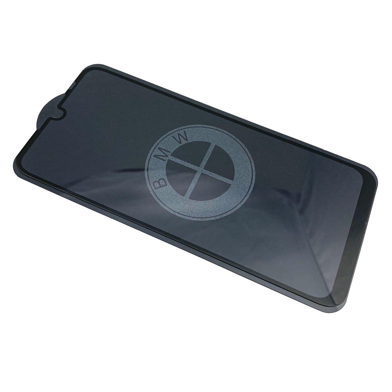 Защитное стекло "9D" GLASS FULL GLUE для XIAOMI Redmi Note 7, с рисунком лого BMW цвет канта черный.