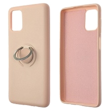 Чехол накладка RING для SAMSUNG Galaxy M51 (SM-515), силикон, бархат, кольцо держатель, цвет бледно розовый
