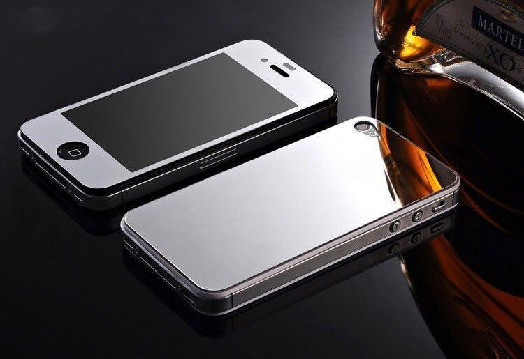 защитное стекло зеркальное для iPhone 4G/4GS перед/зад серебро.