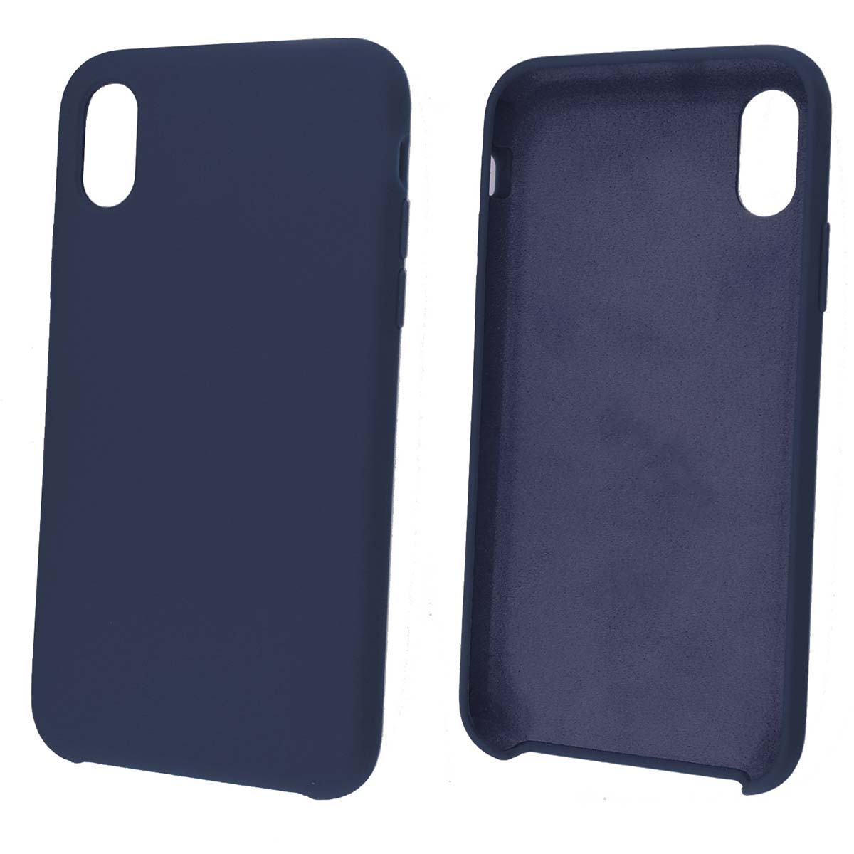 Чехол накладка Silicon Case для APPLE iPhone X, iPhone XS, силикон, бархат, цвет темно синий.