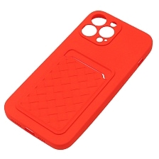 Чехол накладка CARD CASE для APPLE iPhone 13 Pro Max (6.7"), силикон, отдел для карт, цвет красный