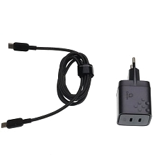 СЗУ (Сетевое зарядное устройство) QAYAN QHC-145 Gan45WKIT с кабелем USB Type C на USB Type C, 45W, 2 USB Type C, длина 1.2 метра, цвет темно серебристый