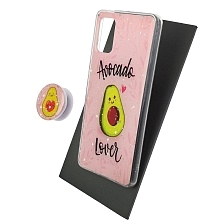 Чехол накладка для SAMSUNG Galaxy A41 (SM-A415), силикон, фактурный глянец, с поп сокетом, рисунок Avocado