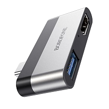 Адаптер BOROFONE DH2 Type-C aka USB-C на HDMI + USB3.0, алюминиевый сплав