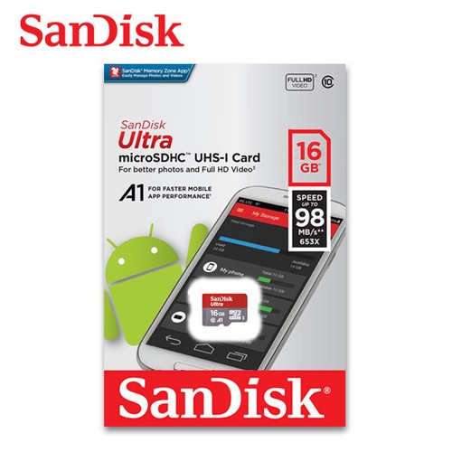 Карта памяти 16Gb MicroSDHC SANDISK Ultra A1 SQUAR SDSQUAR-016G-GN6MN, Class 10, UHS-I, 98 Mb/s, без адаптера