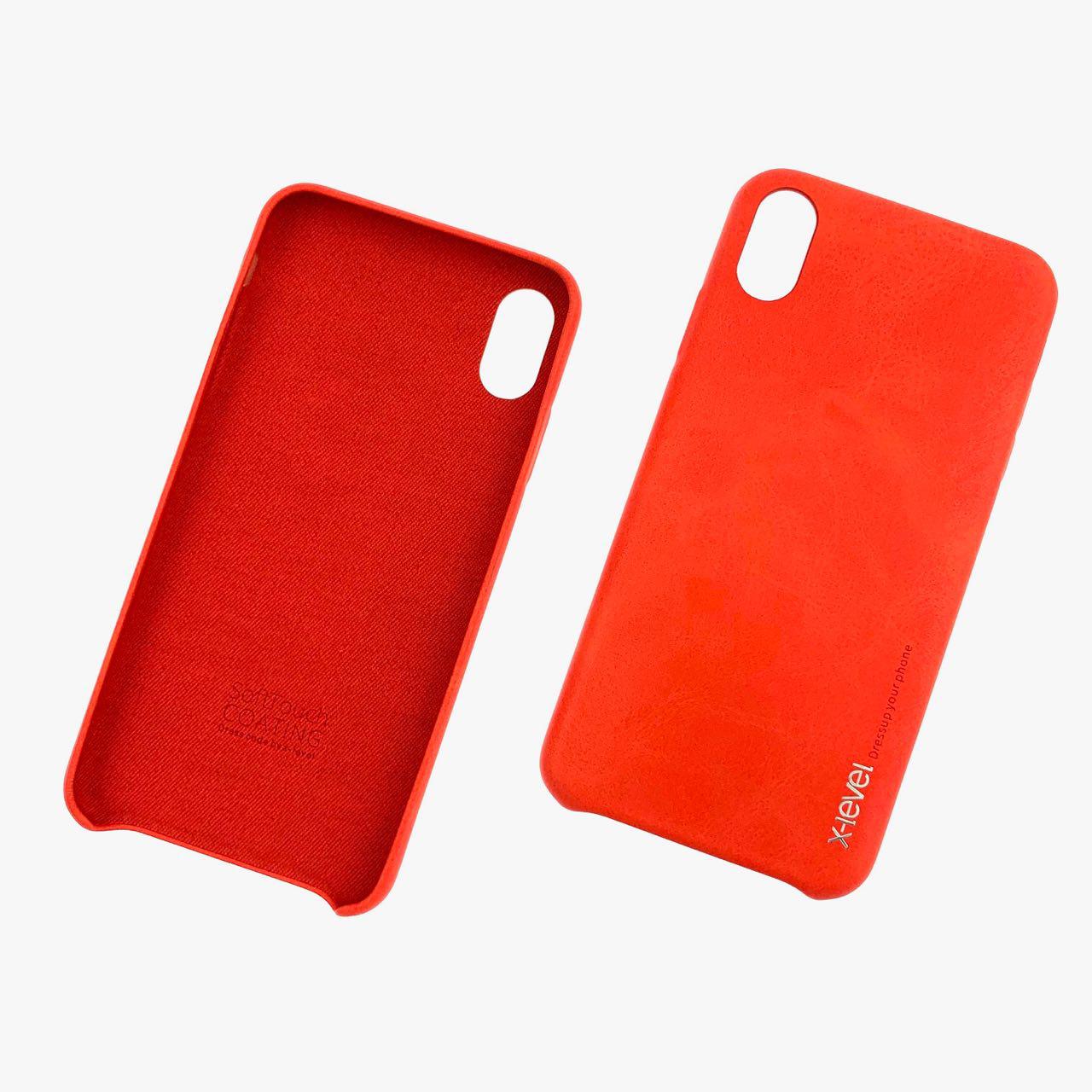 Чехол накладка для APPLE iPhone XS MAX, силикон, имитация кожи, цвет красный.