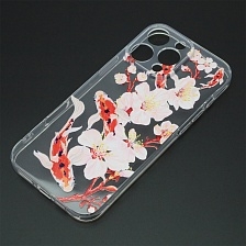Чехол накладка для APPLE iPhone 16 Pro Max, защита камеры, силикон, прозрачный, рисунок сакура