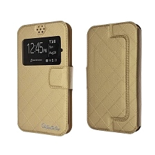 Чехол книжка универсальная для смартфонов размером 4.5 - 5.0, стеганный, цвет золотистый.