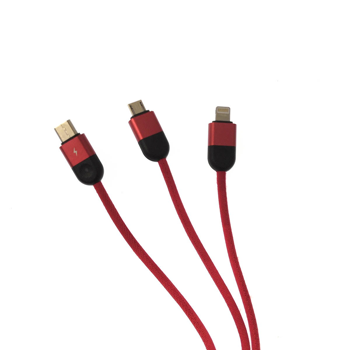 Кабель 3 в 1 CAFELE USB на Micro USB, USB Type C, Lightning 8 pin, длина 1.2 метра, цвет красный