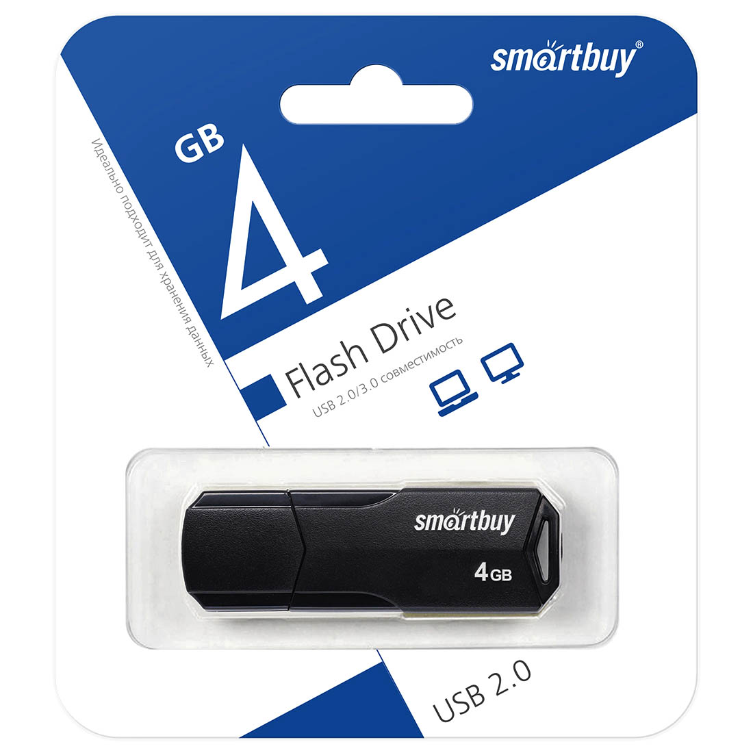 Флешка USB 2.0 4GB SMARTBUY CLUE, цвет черный