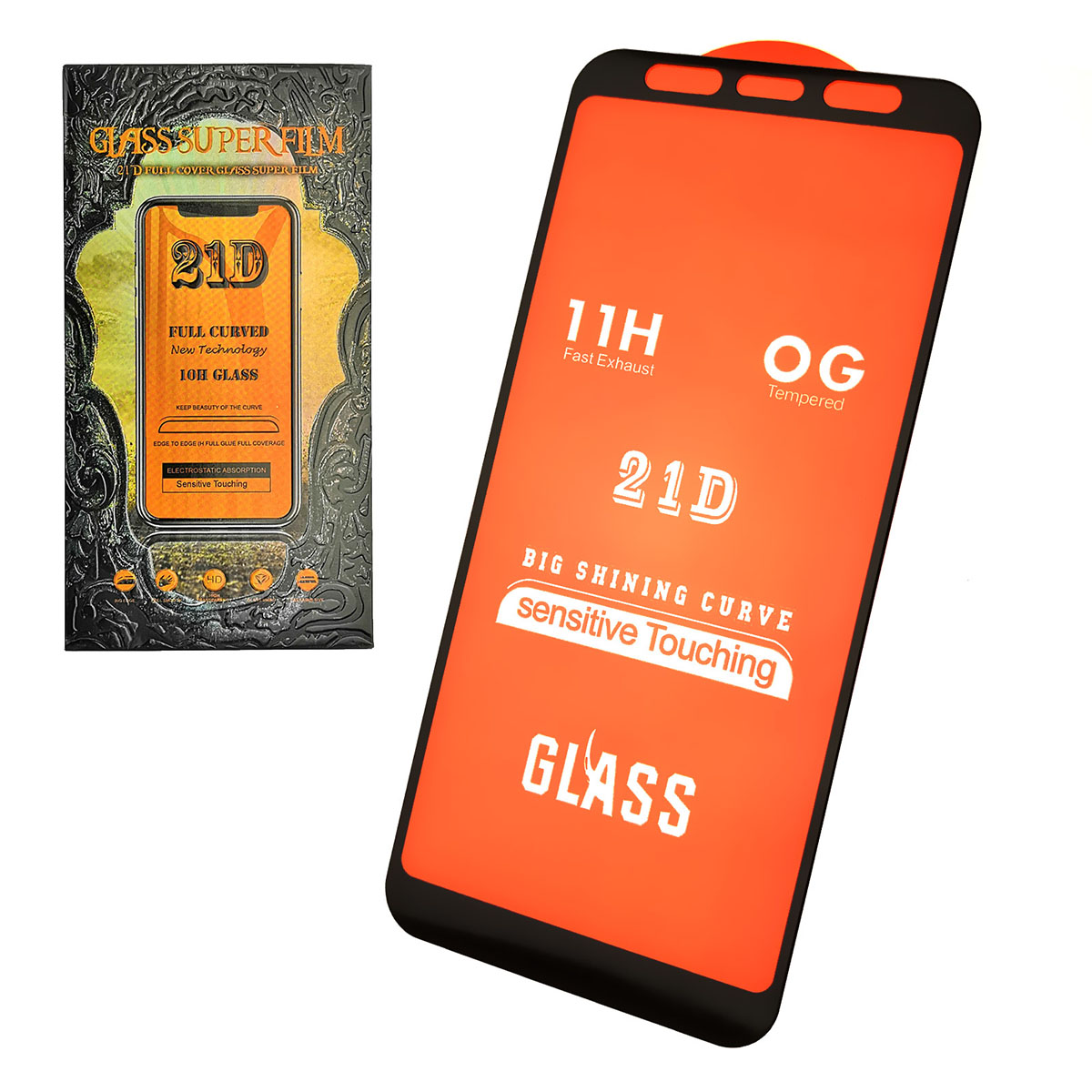 Защитное стекло 21D FULL GLUE для SAMSUNG Galaxy J4 Core (SM-J410), J4 Plus (SM-J415), цвет канта черный.