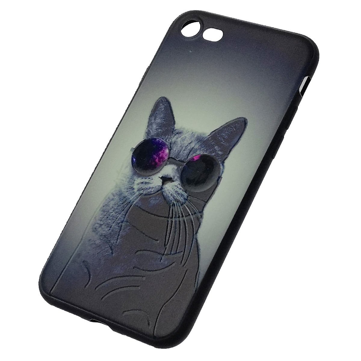 Чехол накладка для APPLE iPhone 7, силикон, рисунок Кот в очках