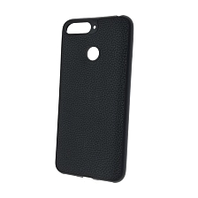 Чехол накладка для HUAWEI Honor 7A Pro, Honor 7C, Y6 2018, Y6 Pime 2018, силикон, под кожу, цвет черный.
