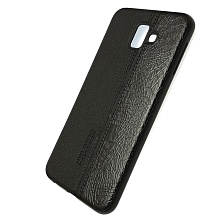 Чехол накладка для SAMSUNG Galaxy J6 Plus (SM-J610), силикон, под кожу, цвет черный. Чехол накладка для SAMSUNG Galaxy J6 Plus (SM-J610), силикон, под кожу, цвет черный.