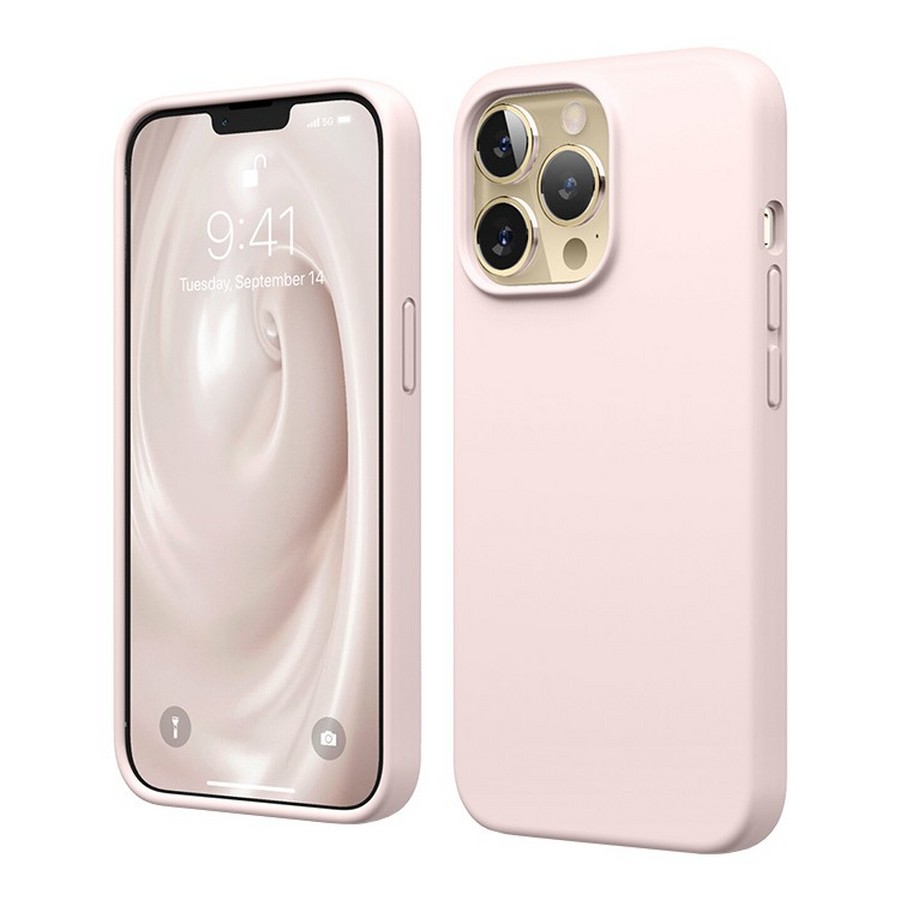 Чехол-накладка Silicone Case для Apple iPhone 14 Pro, L-ogo, бархатная подложка, цвет песочно-розовый