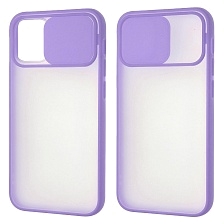 Чехол накладка для APPLE iPhone 12 mini (5.4"), силикон, пластик, матовый, со шторкой для защиты задней камеры, цвет окантовки сиреневый
