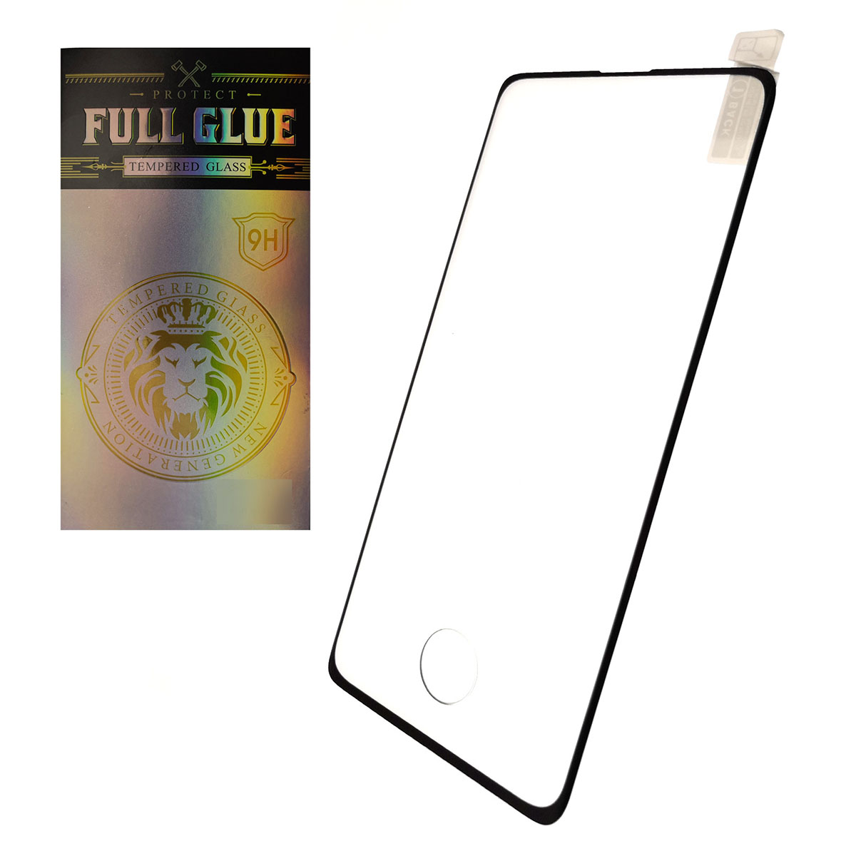 Защитное стекло PROTECT FULL GLUE 9H для SAMSUNG Galaxy S10 Plus (SM-G975),полная проклейка, с вырезом под отпечаток пальца, цвет окантовки черный.
