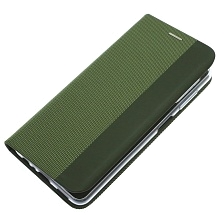 Чехол книжка MESH для SAMSUNG Galaxy A13 4G, текстиль, силикон, бархат, визитница, цвет темно зеленый