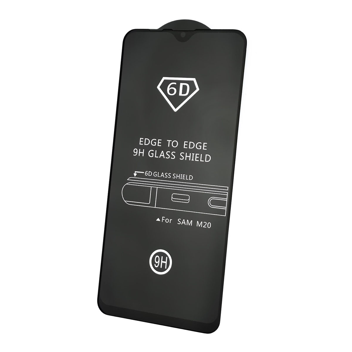 Защитное стекло 6D G-Rhino для SAMSUNG Galaxy M20 (SM-M205), цвет окантовки черный.