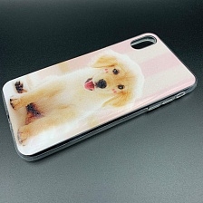 Чехол накладка для APPLE iPhone XS MAX, силикон, рисунок белый щенок.