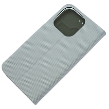 Чехол книжка MESH для APPLE iPhone 14 Pro, текстиль, силикон, бархат, визитница, цвет серый