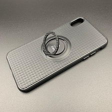 Чехол накладка для APPLE iPhone XS MAX, силикон, металлическое кольцо, цвет черный.