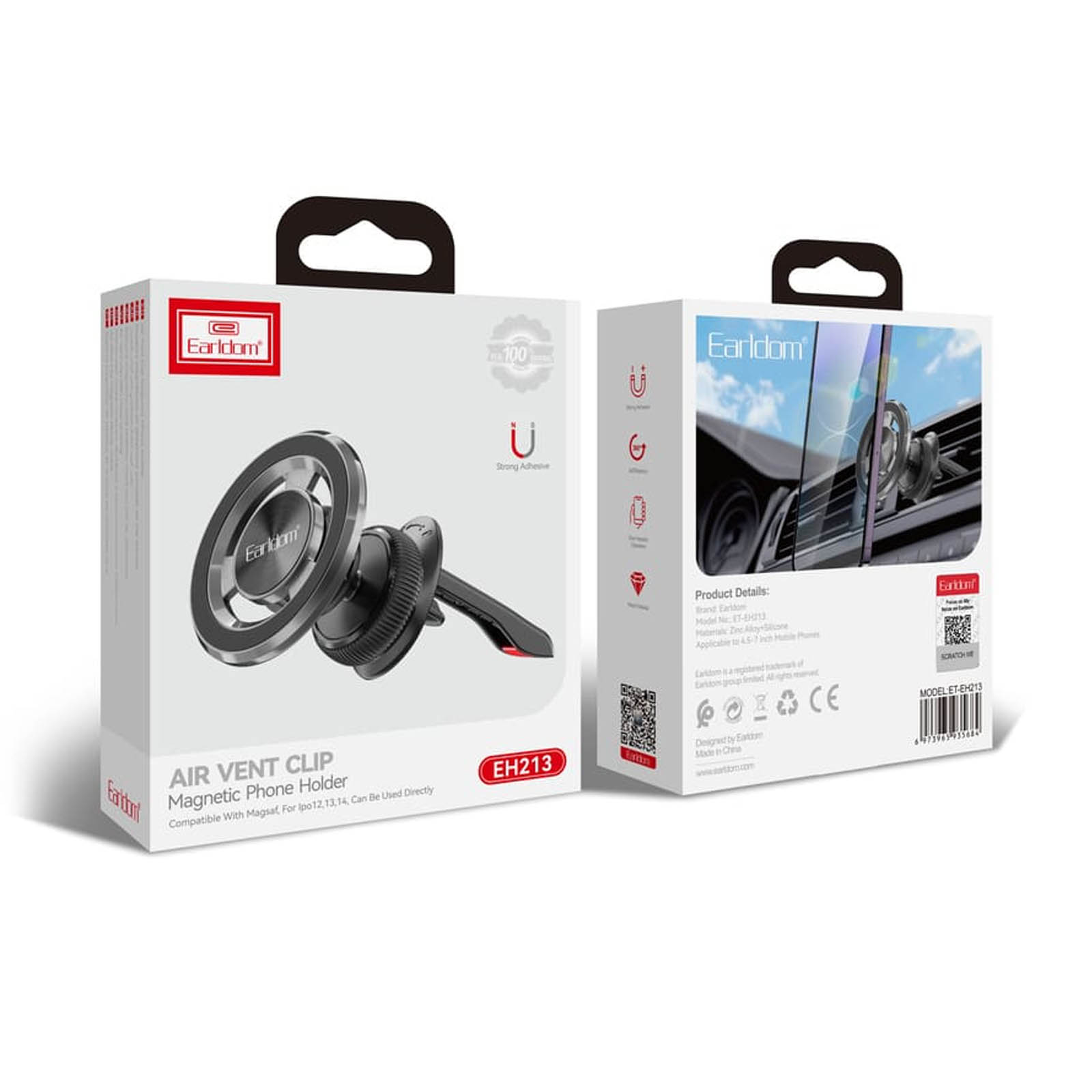 Автомобильный магнитный держатель EARLDOM ET-EH213 для смартфона, в решетку воздуховода, цвет черный