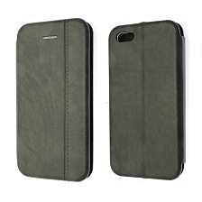 Чехол книжка VINTAGE LiNE для APPLE iPhone 5, iPhone 5G, iPhone 5S, iPhone SE, экокожа, визитница, цвет серый.