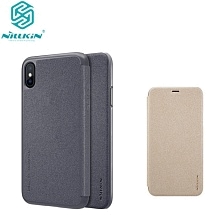 Чехол книжка Nillkin Sparkle для APPLE iPhone X, экокожа, пластик, цвет золотистый.